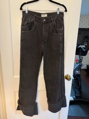 Free People Women's Final Countdown Wide Leg Cuffed Jean Black - Wide-leg